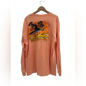 Guy Harvey Swordfish Fishing Graphic T-shirt Men's 2XL Orange Long Sleeve